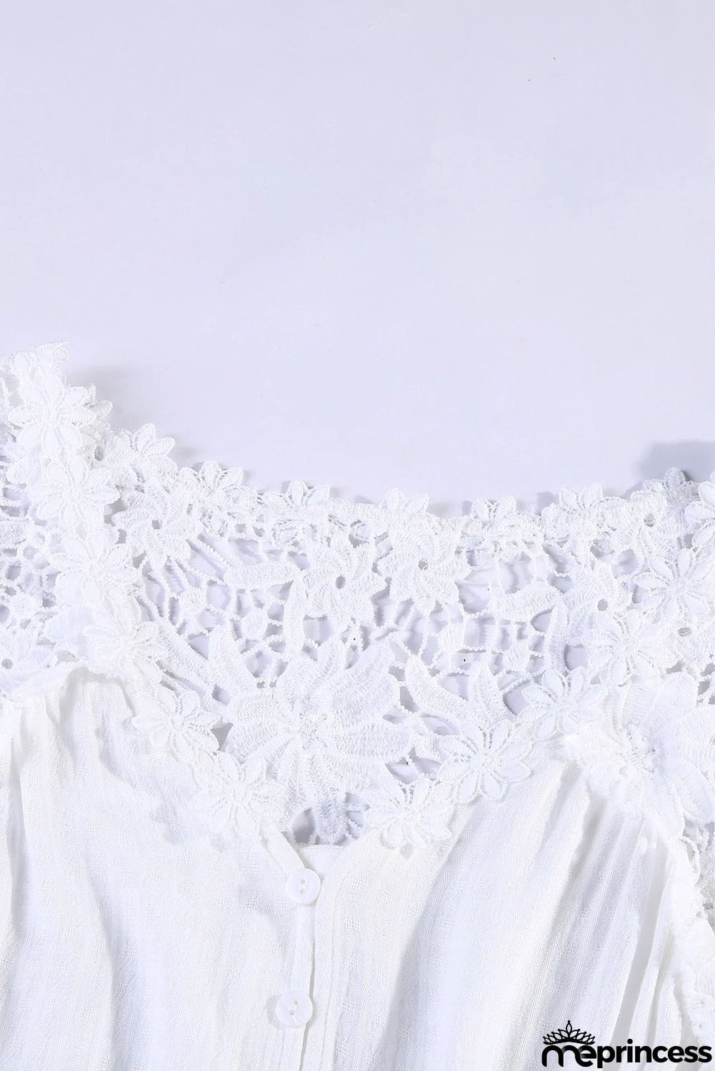 Long Sleeve Button Chic White Crochet Lace Top