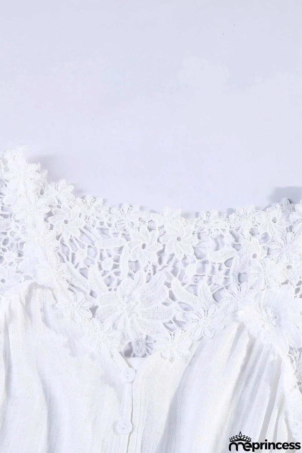 Long Sleeve Button Chic White Crochet Lace Top