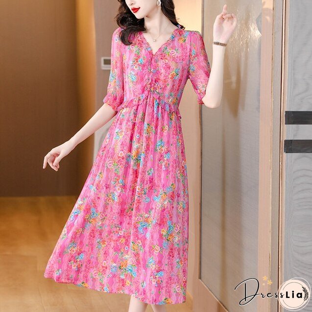 Summer Magnanimous Mulberry Silk V-Neck Dress