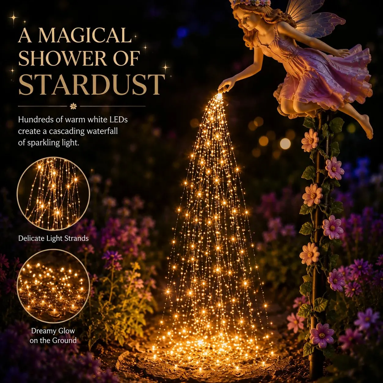 Warm white stardust light waterfall