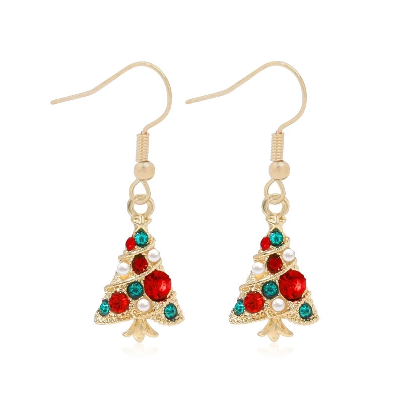 Fashion Christmas Tree Gloves Alloy Plating Inlay Artificial Gemstones Christmas Women’s Drop Earrings 1 Pair