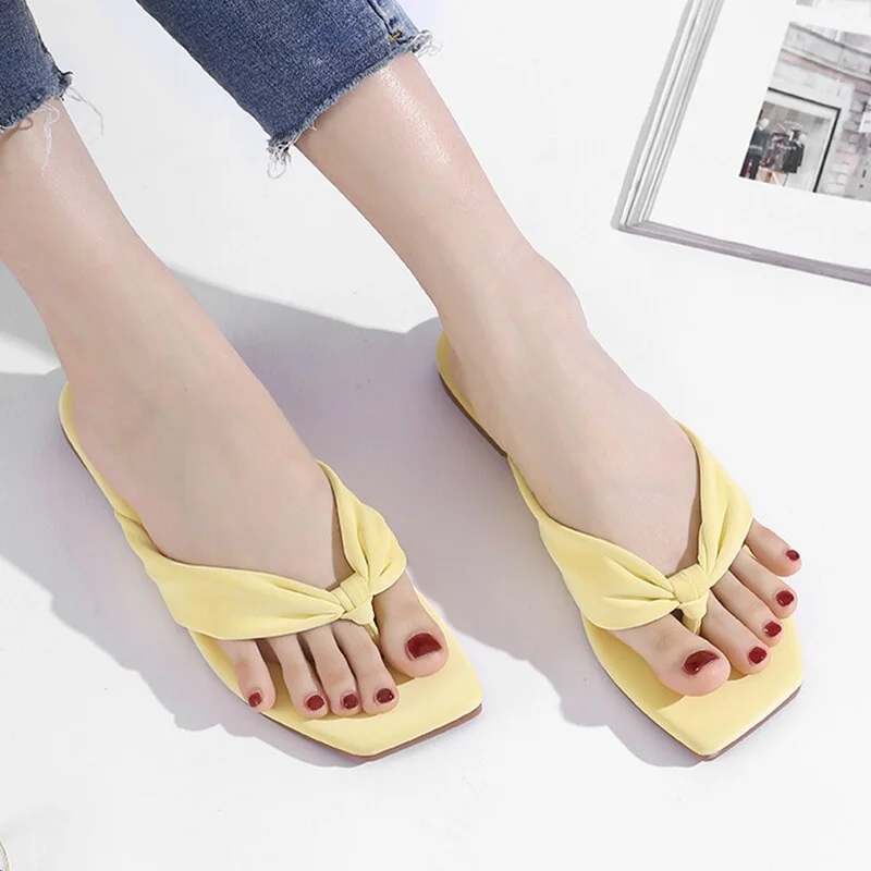 Elegant Leather Slippers Women Flat Shoes Ladies Pink Flip Flops Comfortable Weave Outdoor Slides 2021 Summer Woman Sandals