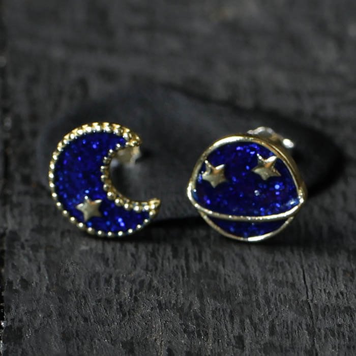Moon and Star Universe Stud Earrings