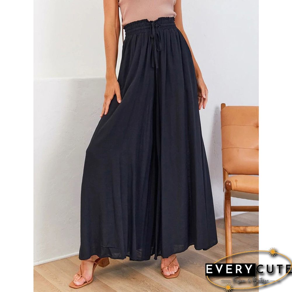 Black Elastic Waist High Waist Wide Leg Pants