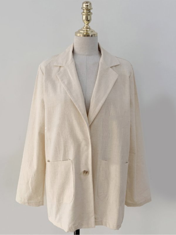 Linen Solid Color Loose Casual Blazers Outerwear