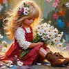 Peinture &agrave; l'huile Daisy Girl-Peinture Diamant Ronde Compl&egrave;te-40*40CM