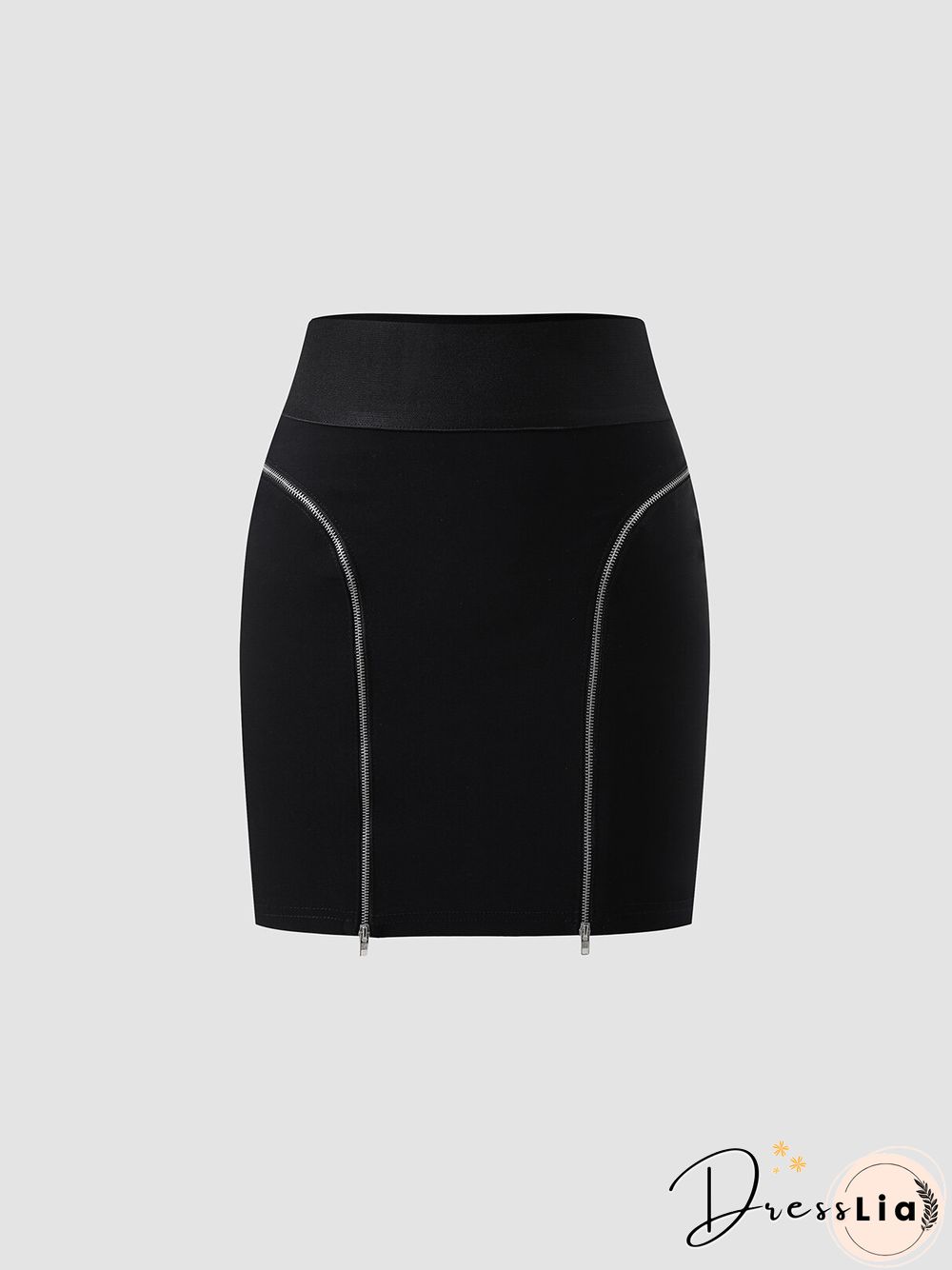 Solid Double Zip Front Mini Skirt For Women