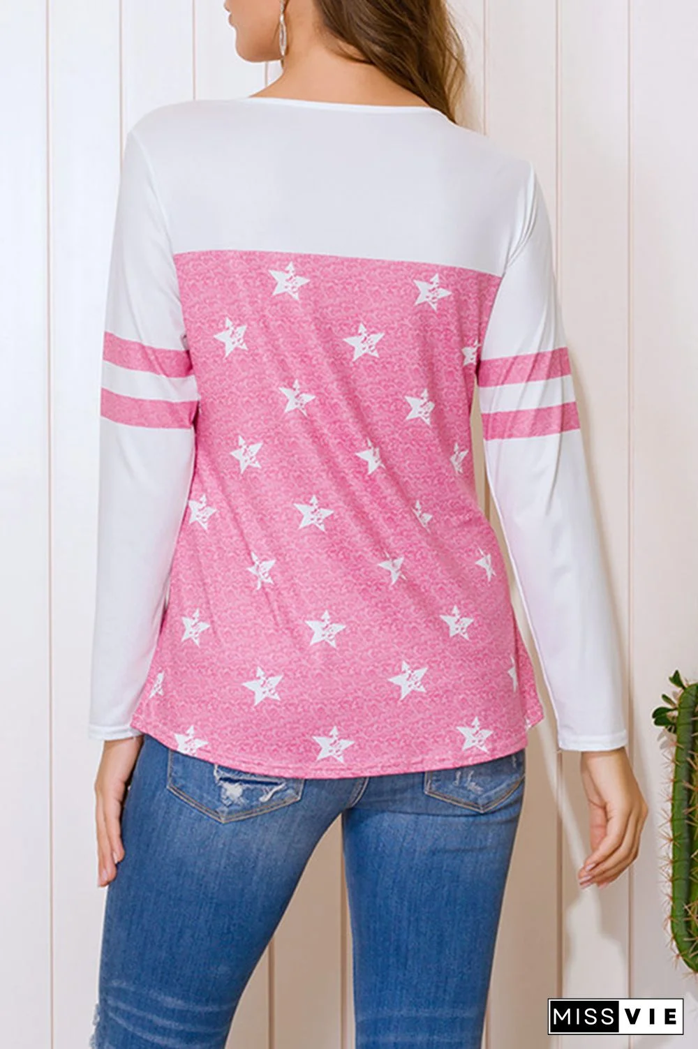 Casual The stars Split Joint Cross Straps O Neck Tops