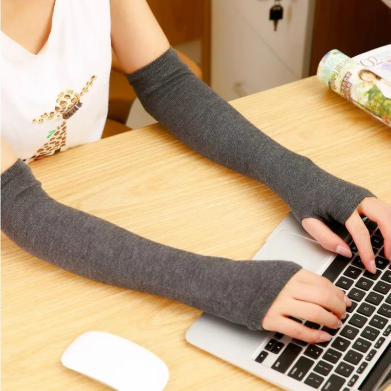 Arm Warmers Women Cashmere Striped Solid Warm Winter Long Finger-less Thicker Womens Sleeve All-match Leisure Trendy Chic Kawaii