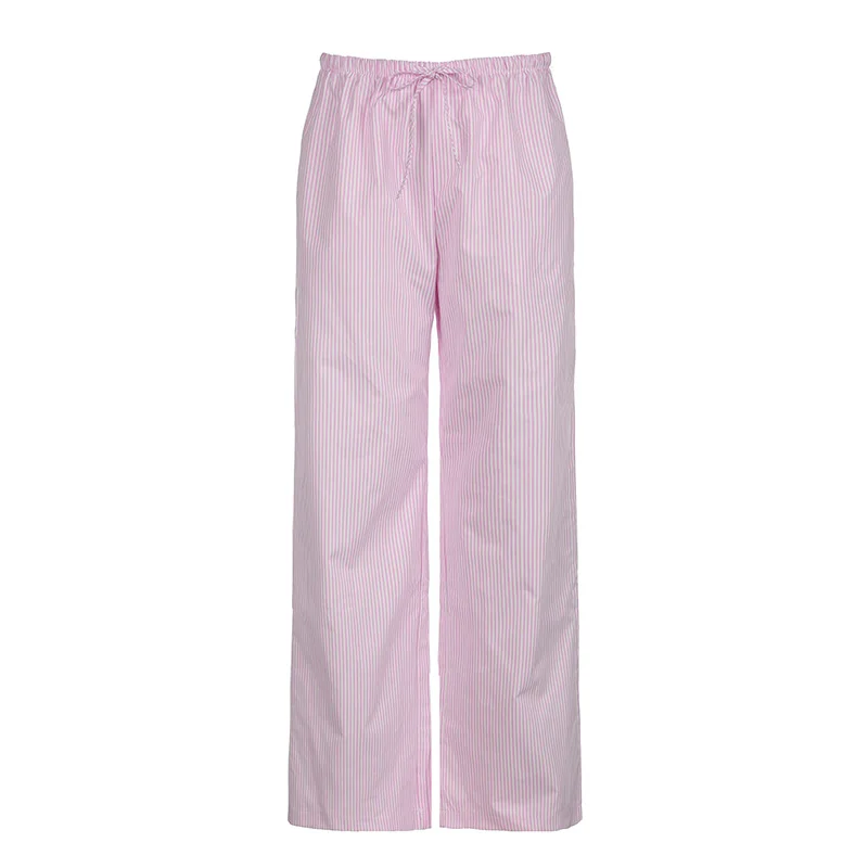 Zingj Zingj Wind Contracted Striped Woven Pants Women Low Waist Draw Rope Loose Waist Loose Straight Tube Base Trousers