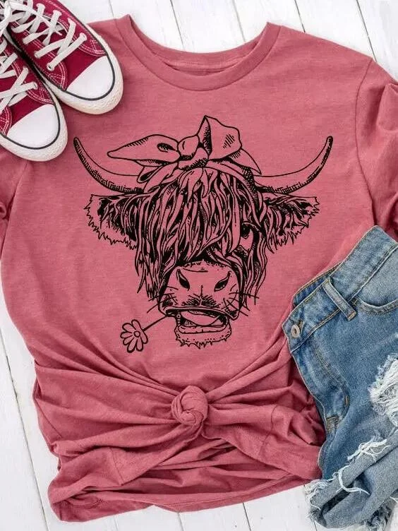 Women's Long Sleeve Scoop Neck Graphic Printed Top