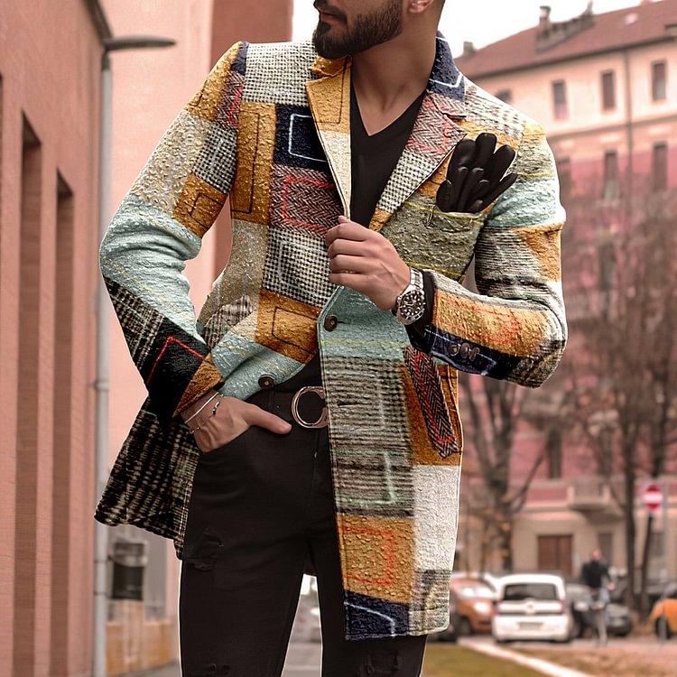 Long Sleeve Fashion Print Casual Men's Coat