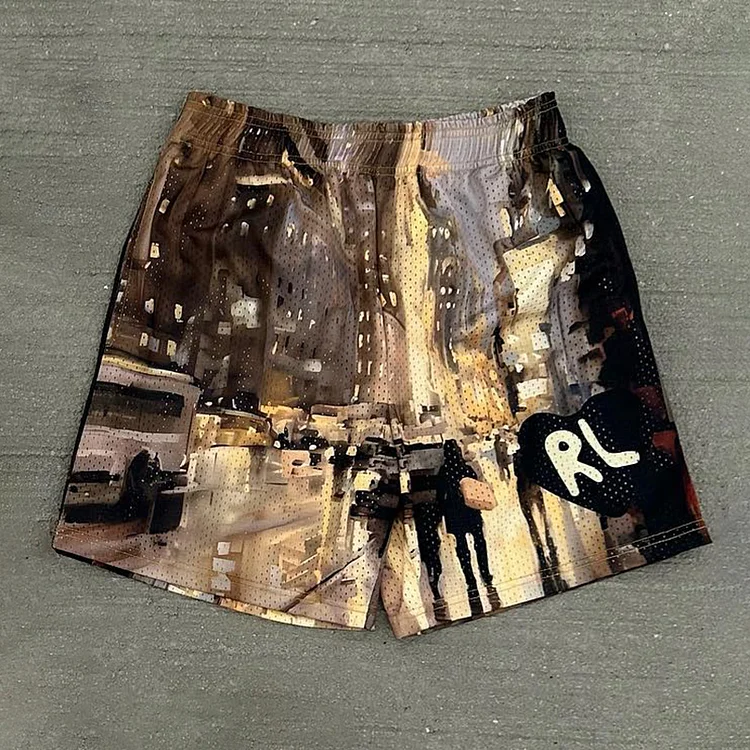 Sopula RL City Oil Painting Printing Mesh Shorts