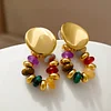 Colorful Beads Copper Golden Plated Earrings