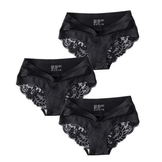 3 Pcs/Set Sexy Seamless Panties Women Lace Underwear Briefs Low Rise Ladies Silk Plus Size Solid Soft Transparent Panty Lingerie