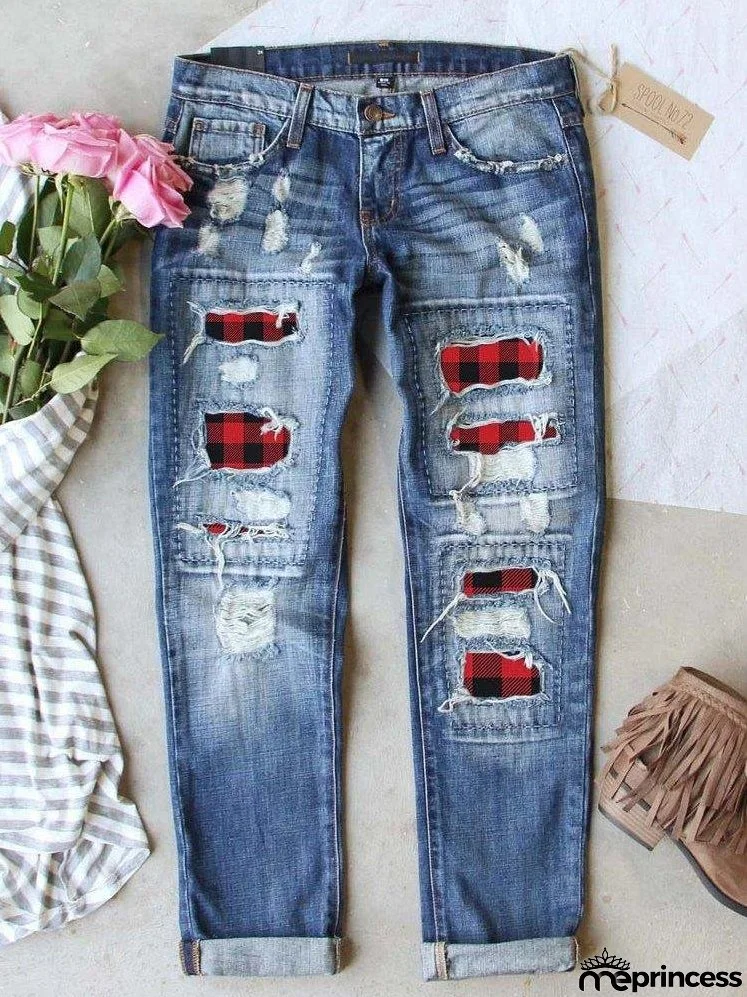 Women Skinny Ripped Stretch Jeans