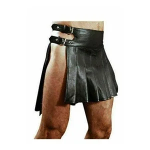 pornhint Pornhint Sexy Premium Gladiator Black Men's Leather Utility Fetish Vintage Kilt ~ Solid pleated Buckle Straps | Gladiator Kilt | Warriors Kilt