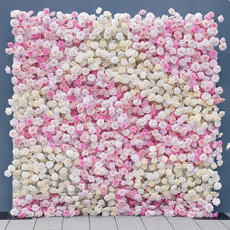 A8229 Pink Champagne Rose 5D Rolling Up Cloth Flower Wall Wedding Backdrop Decor
