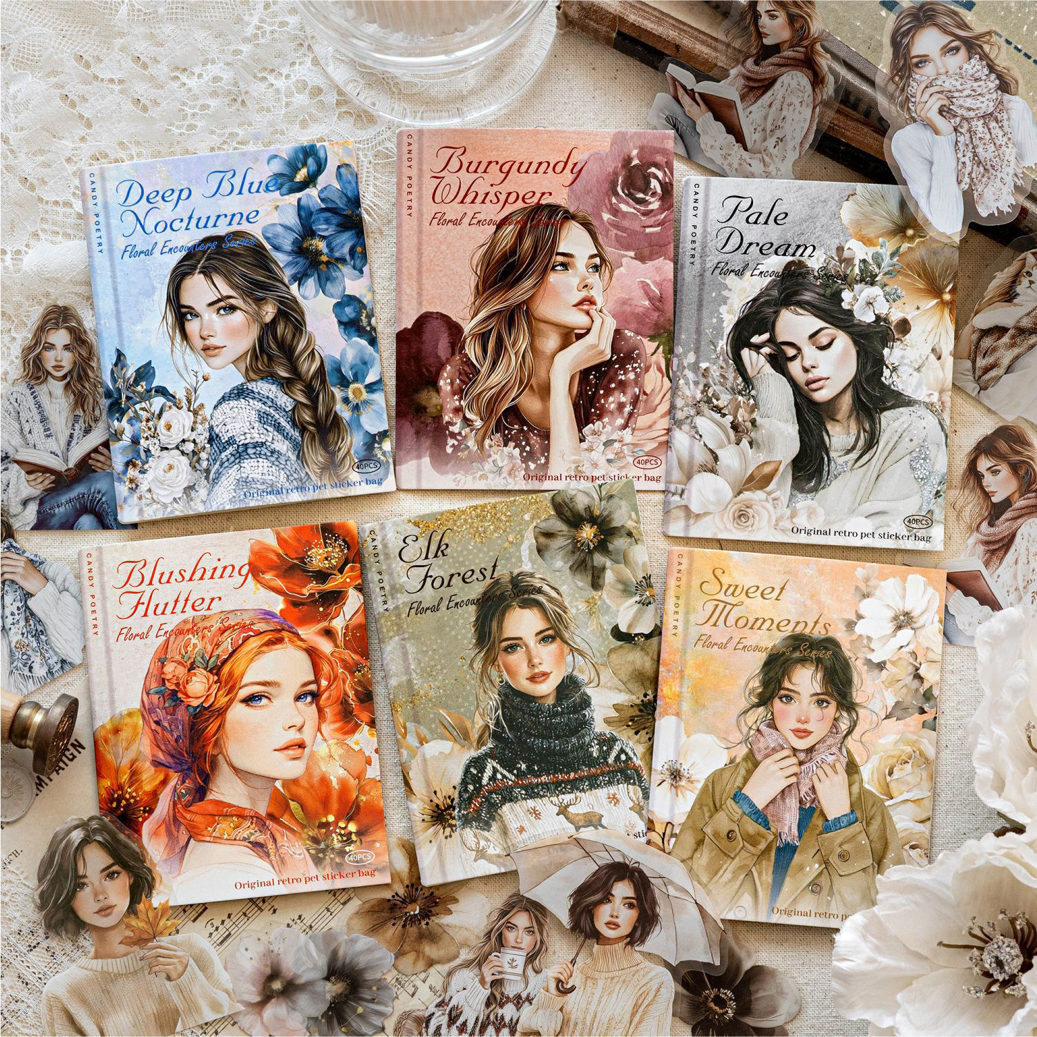 PET 스티커 - 플라워 인카운터 시리즈 빈티지 플로럴 캐릭터