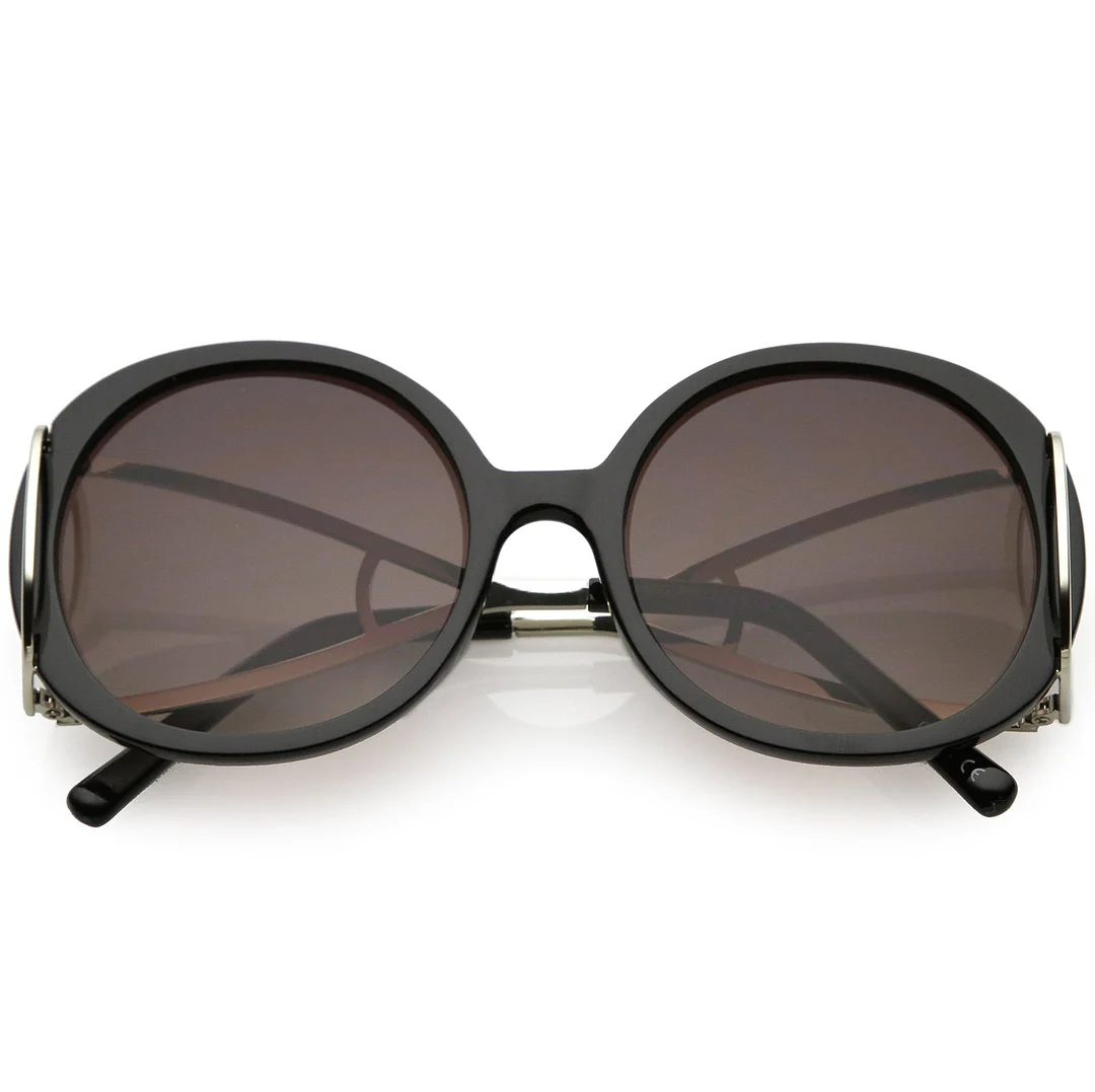 Women's Chunky Round glasses Open Metal Arms Neutral Colored Lens 55mm