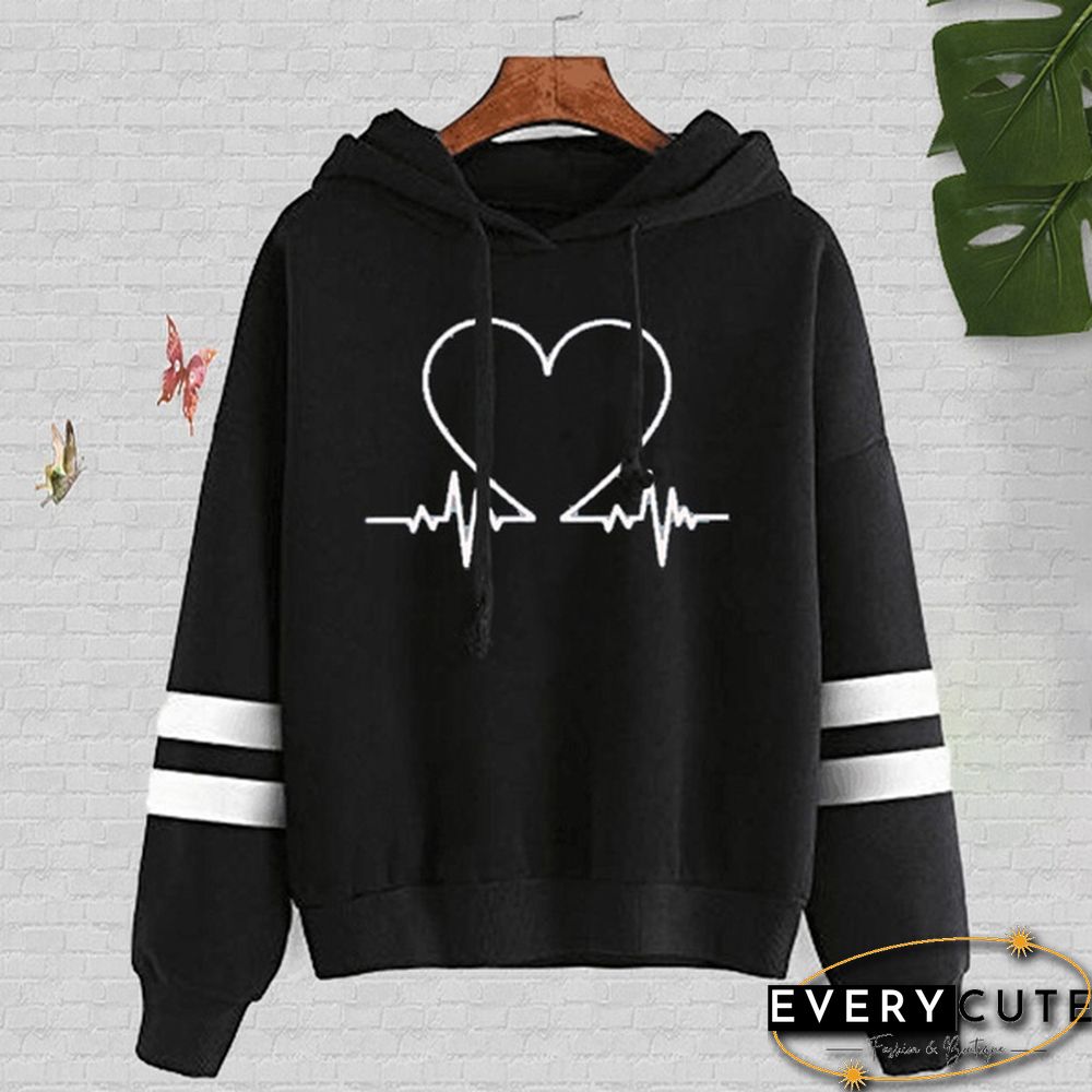 Heartbeat Line Printed Hoodies For Women Fashion Casual Graphic Creative Personalized