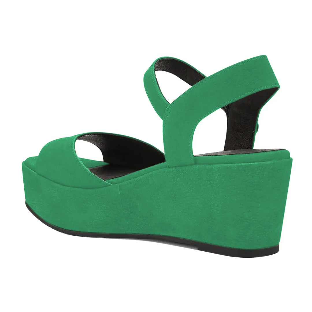 YDN Green Vegan Suede Ankle Strap Wedge Sandals with Platform