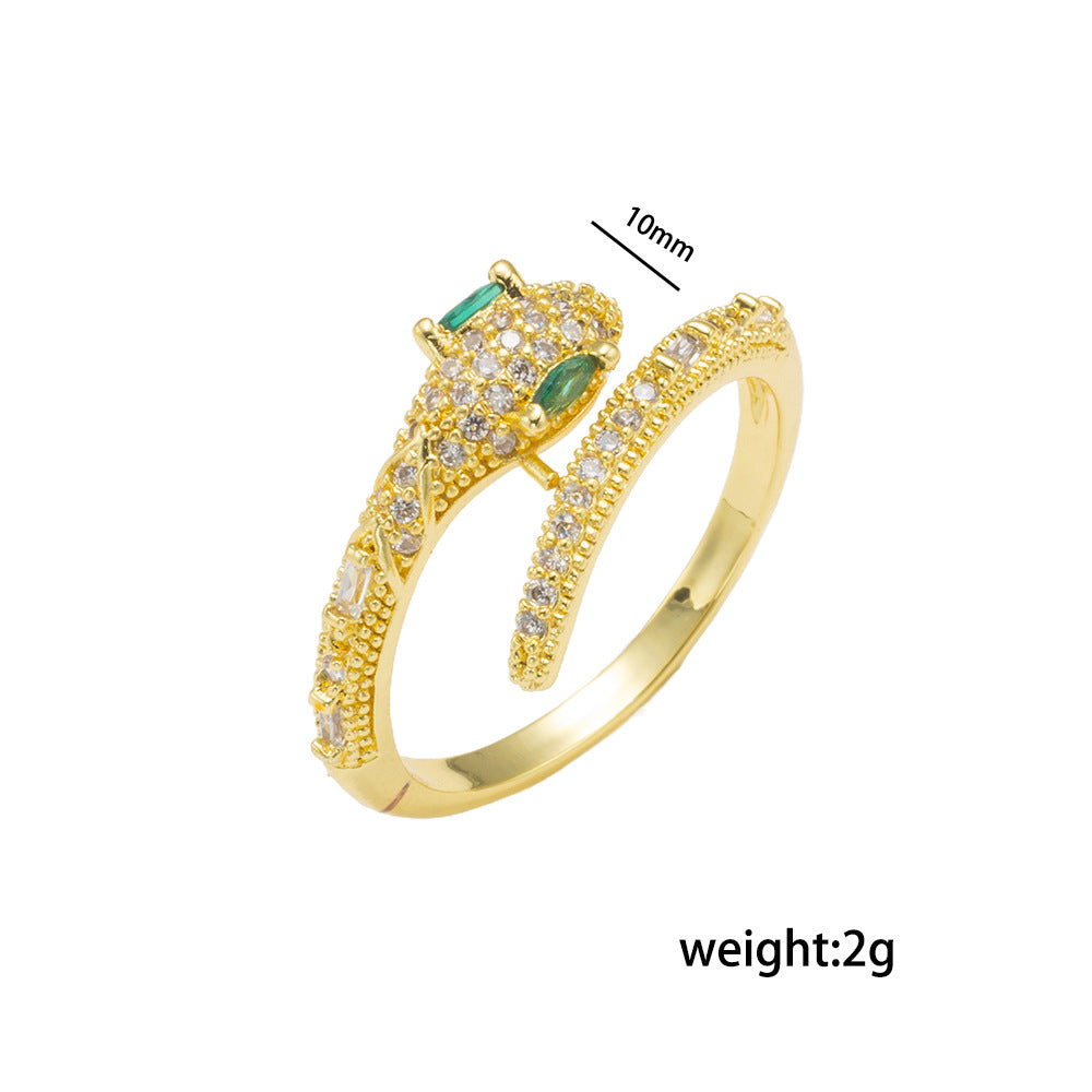 Zircon Diamond Snake-Shaped Ring Silver Open Ring High-Grade Texture Simple And Versatile Trendy Cool Hand Jewelry