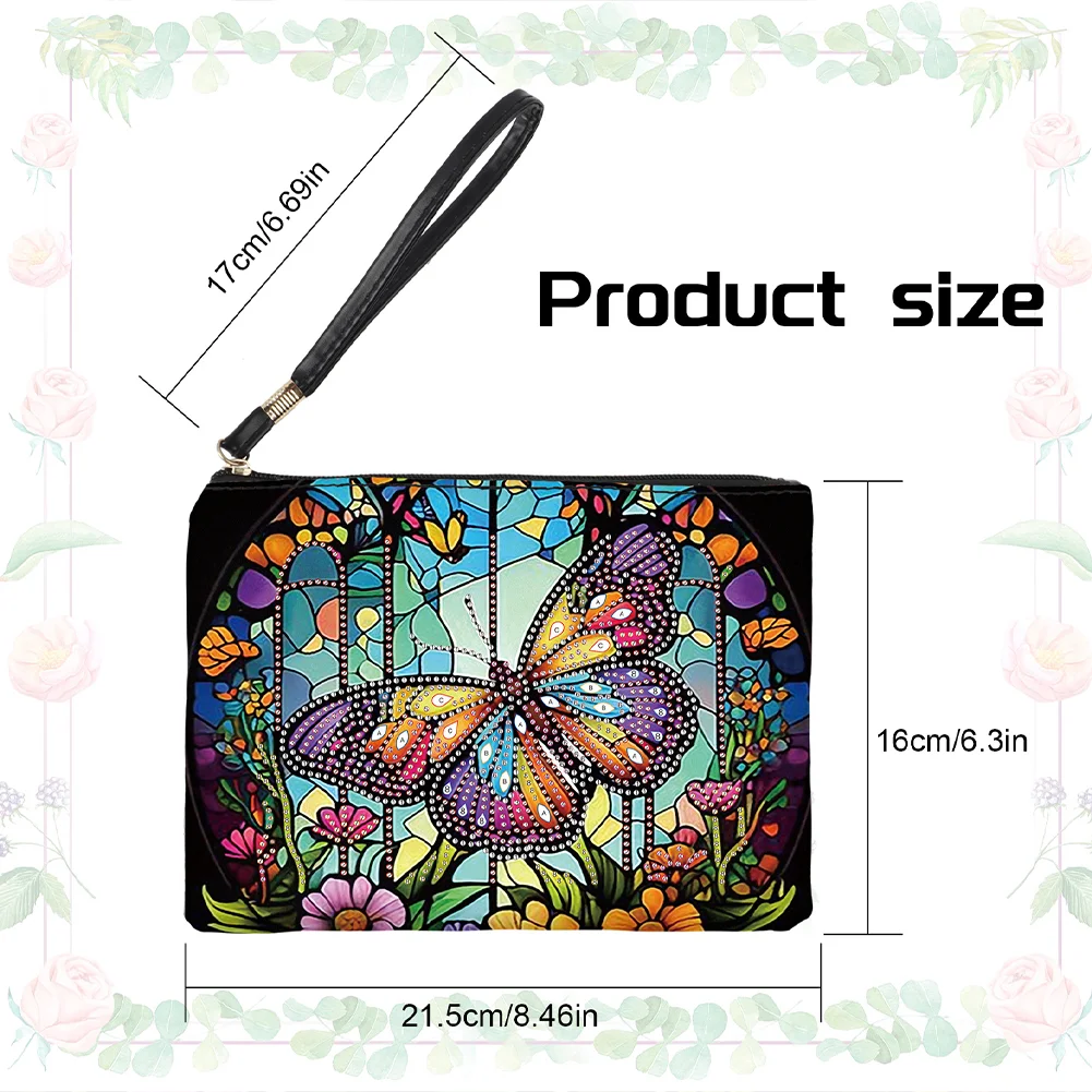 DIY Butterfly PU Partial Special Shaped Diamond Painting Wallet Makeup Bag