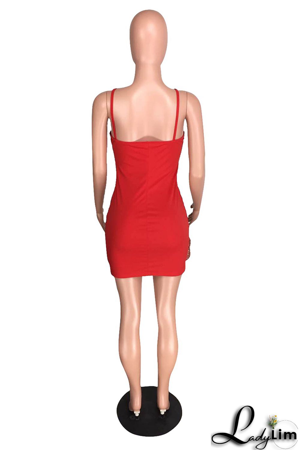 Red Fashion Sexy Embroidery Backless V Neck Sling Dress