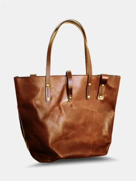 Vintage Rivet Stitch Detail Tote Pocket Front Clear Fabric Business Handbag