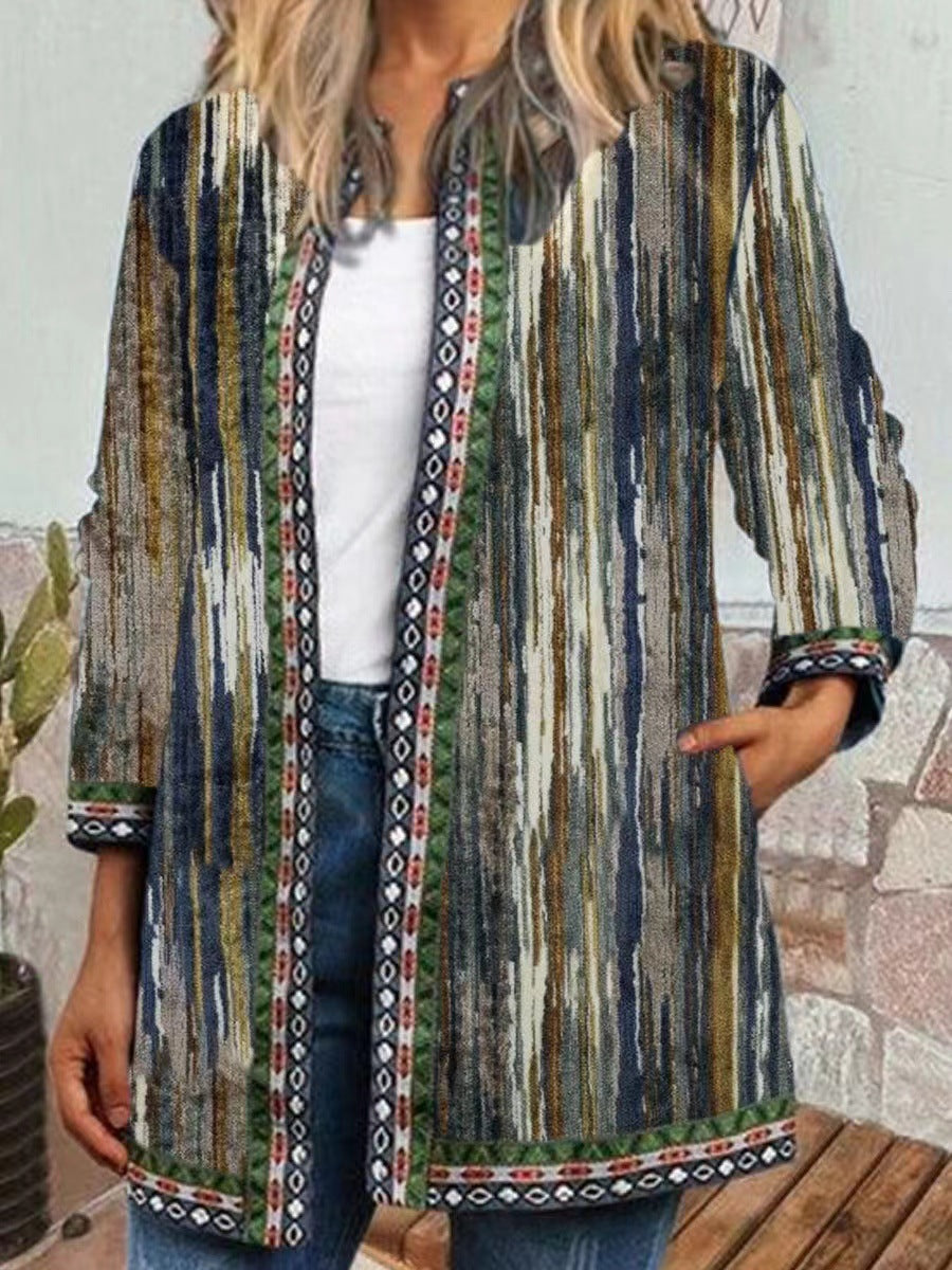 Women Long Sleeve V-neck Graphic Floral Printed Top