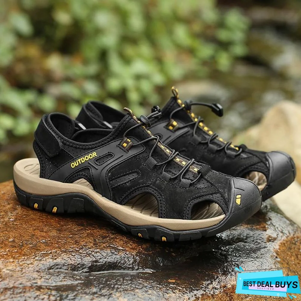 Men's Genuine Leather Sandals Outdoor Beach Roman Water Sneakers