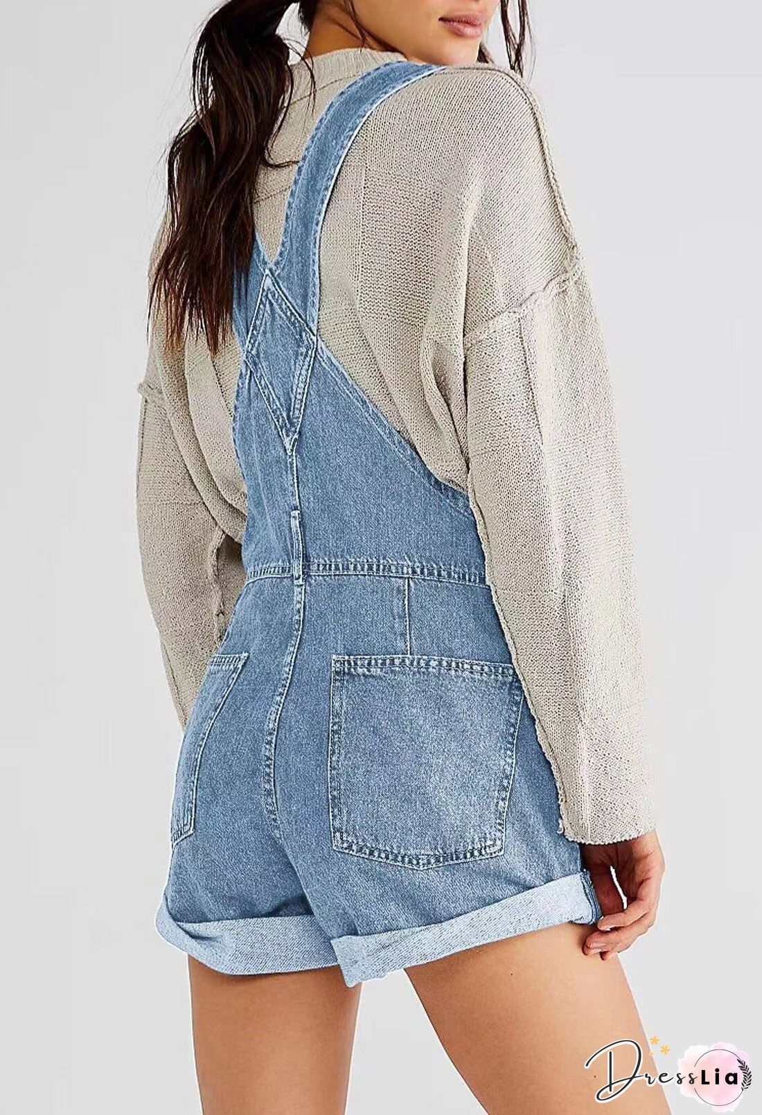 Jumpsuits Washed Pockets Shredded Straight Denim Jumpsuit for Women