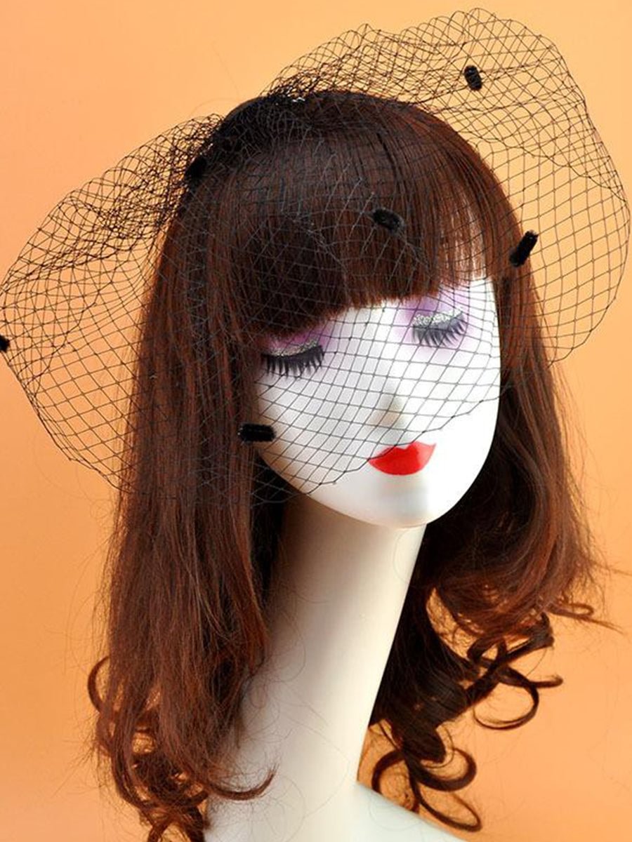 Fascinator Hat Veil Retro Black Polka Dot Brooch Hair Accessories