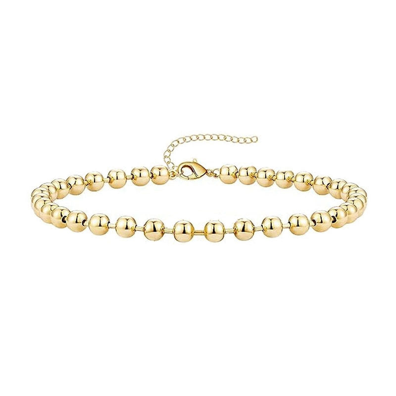 New Gold Bracelet Suit Fashion Simple Paper Clip Cuban Chain Round Bead Chain Bracelet For Women