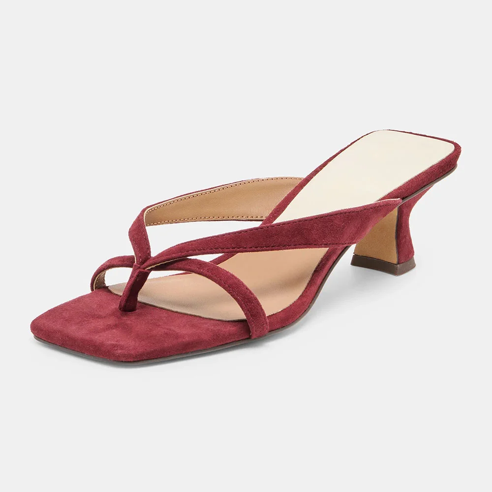 Women's Maroon Open Square Toe Slip On Flip Flops Slides Sandals