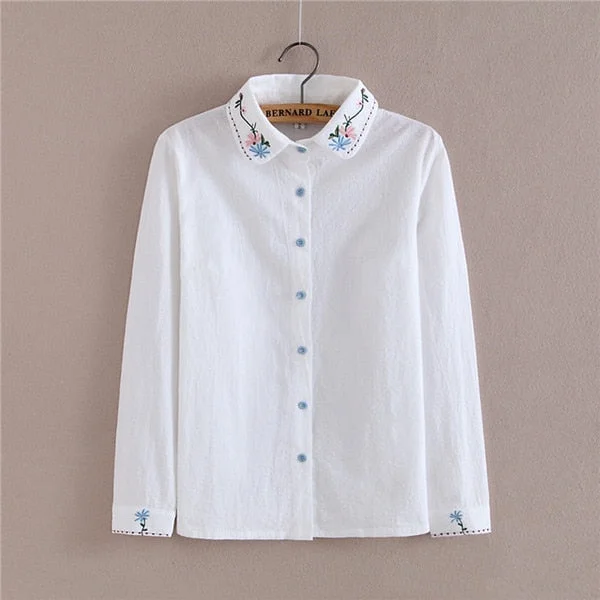 Blouse Tops White Shirts Mori Girl Korean Women Blusas Preppy 2017 Autumn Kawaii Embroidery Floral Female Shirts T78616A