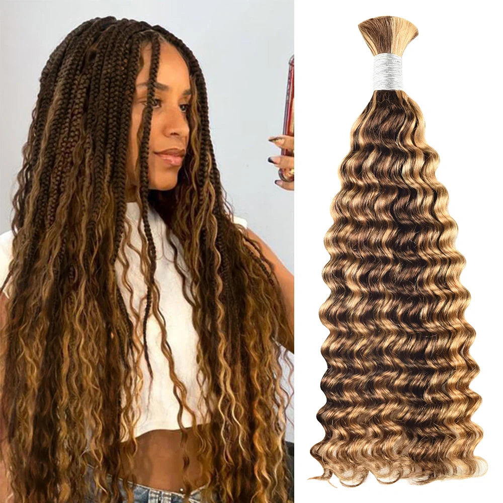 #4/27 Ombre Highlight Deep Wave Hair Bulk | For Braiding | 100% Human Hair | BORUIHAIR