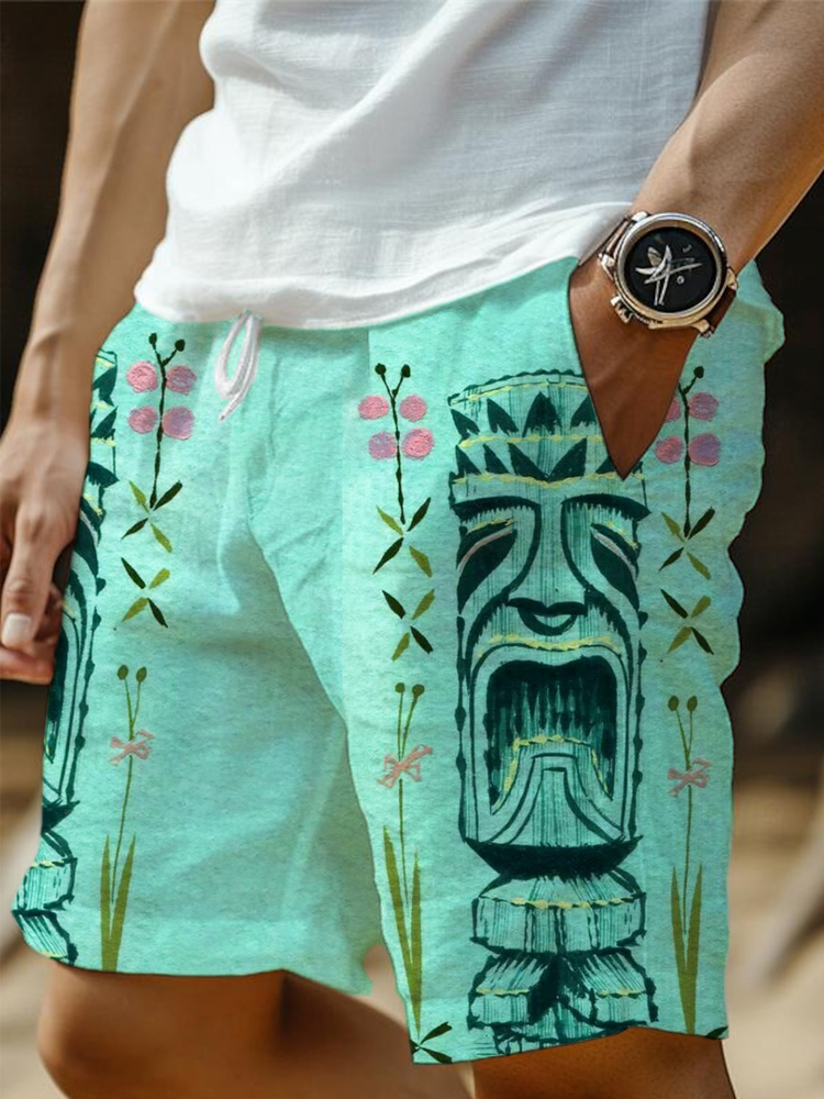 Polynesian Tiki Art Men's Hawaiian Linen Shorts