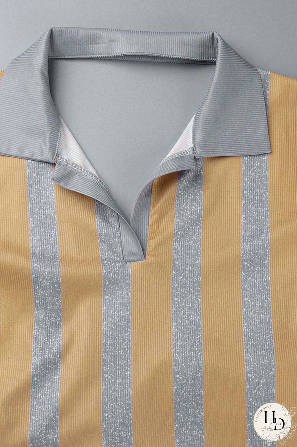 Brownness Sexy Striped Print Bandage Patchwork Backless Turndown Collar Short Sleeve Two Pieces