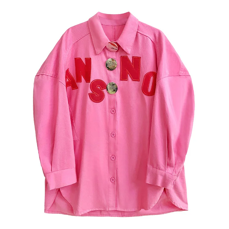 Loose Alphabet Patchwork Long Sleeve Blouse - yankia