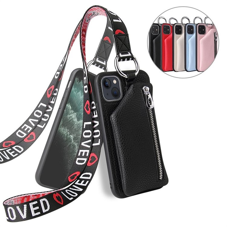 Suitable for iphone Leather Mobile Phone Shell Creative Wallet Strap Lanyard