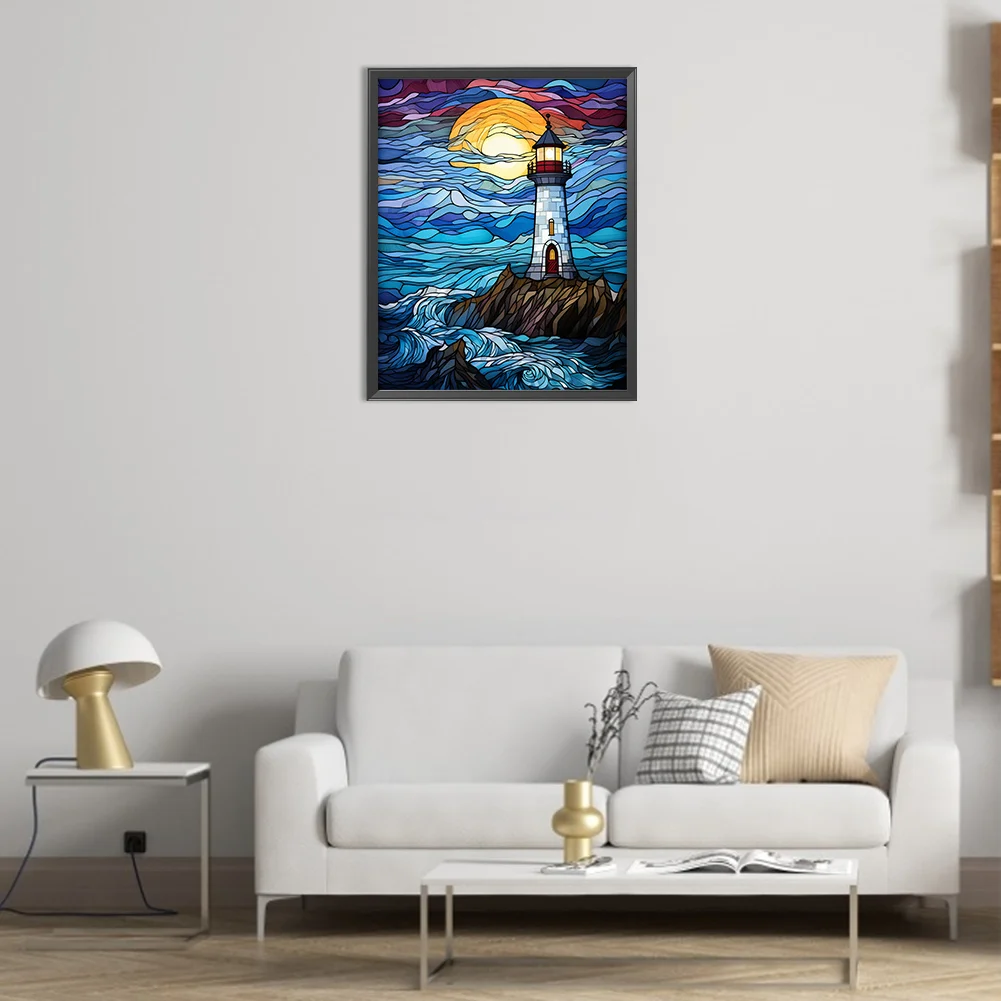Diamond Painting - Full Round Drill - Stained Glass Lighthouse(Canvas|40*50cm)