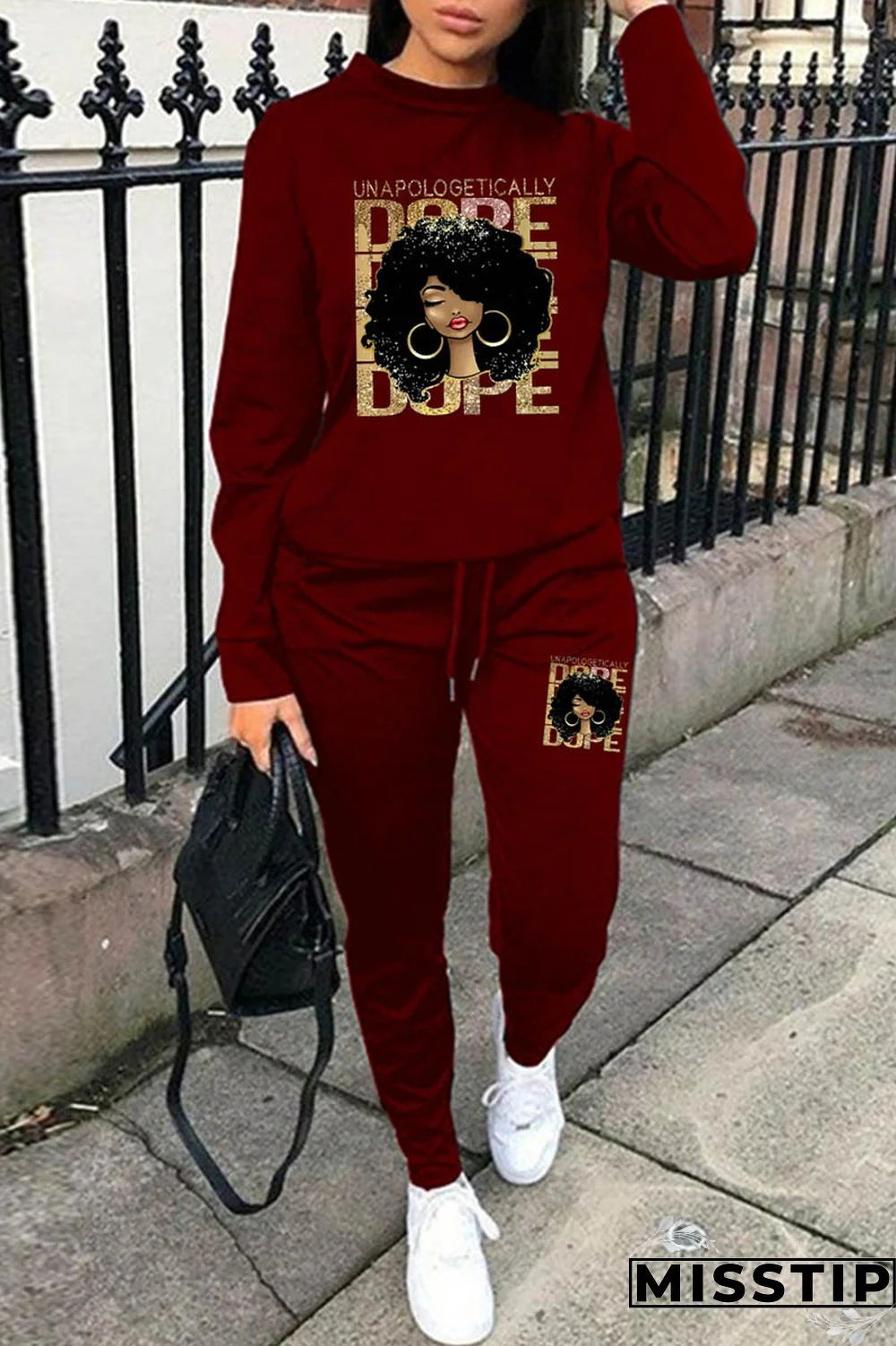 Black And White Casual Print Basic O Neck Long Sleeve Two Pieces