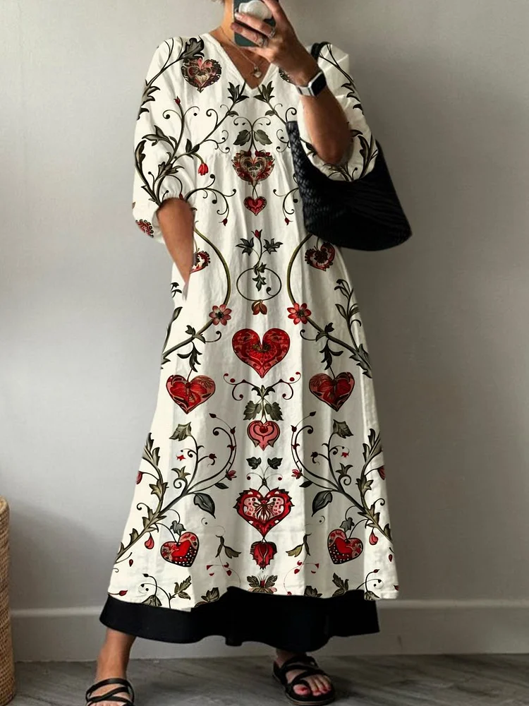 Women's Vineman Love Art Print Pocket V-neck Cotton Dress