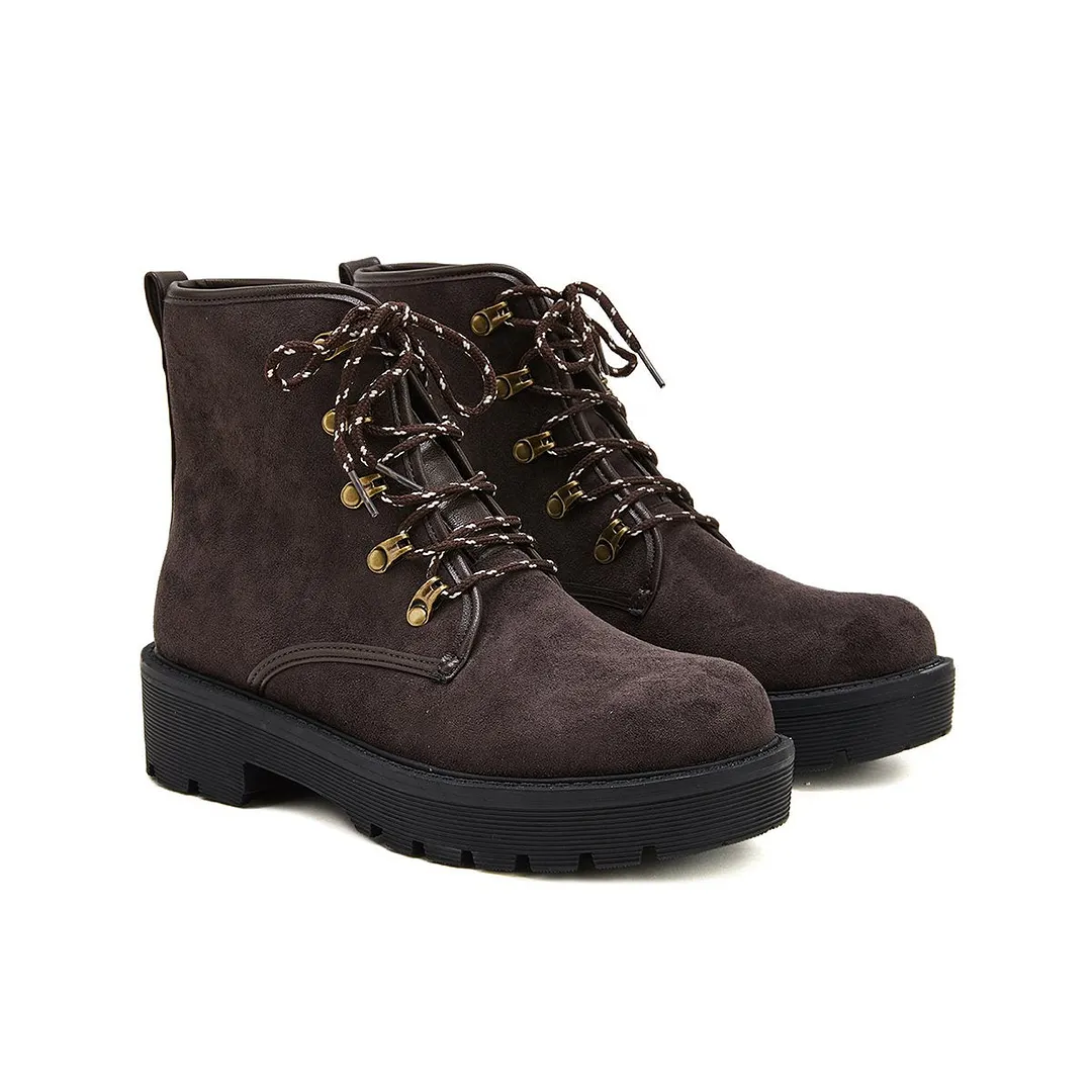 Women's Simple Faux Suede Lace Up Combat Boots