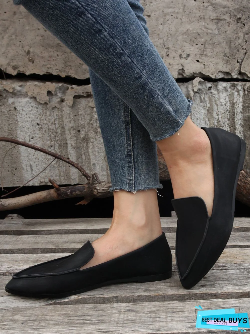 Simple PPlain Color Pointed Toe Flat Loafers