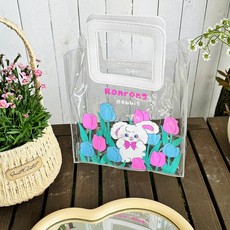 Women’s Medium PVC Animal Letter Elegant Streetwear Square Open Jelly Bag