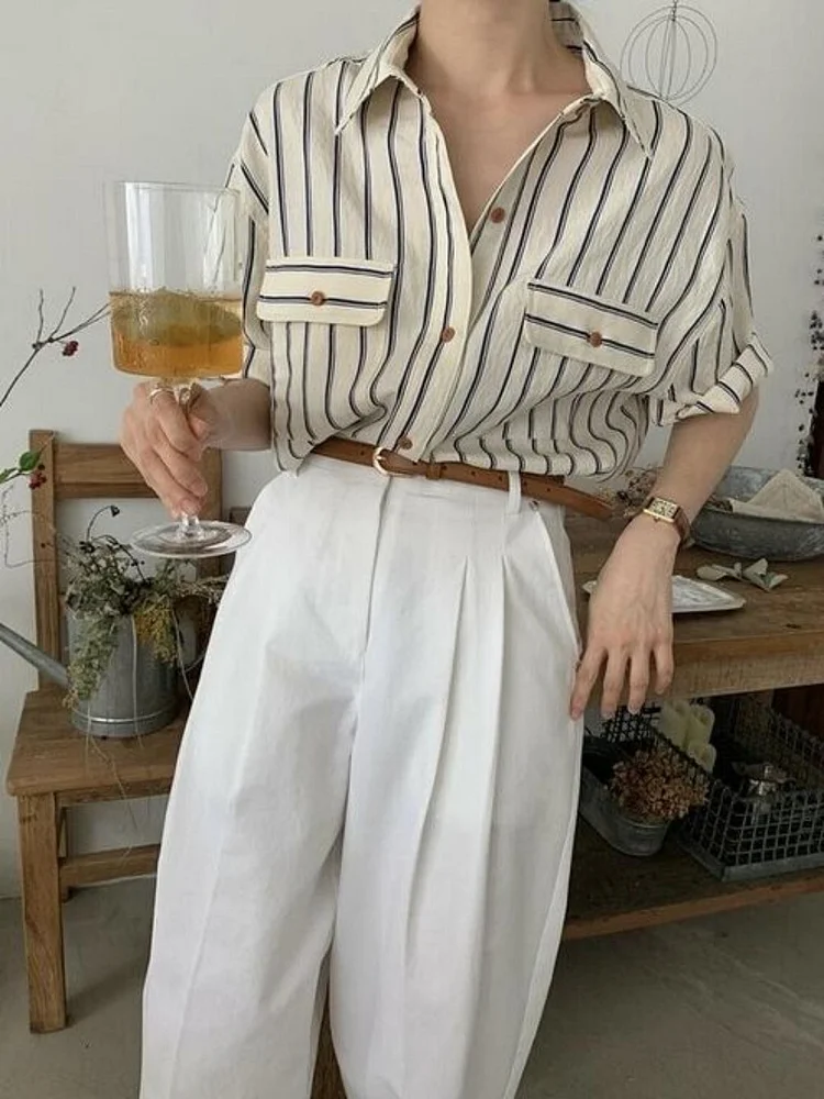Striped Loose Lapel Shirt