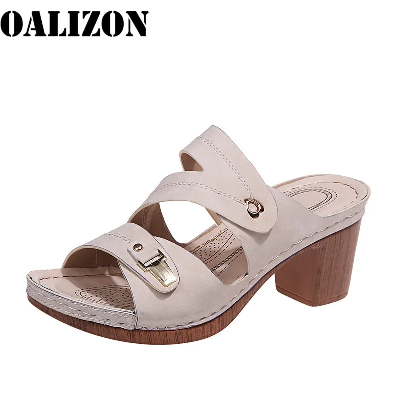 Women Summer New 2021 Gladiator Sandal Slippers Shoes Woman Sewing Mid Chunky Heels Lady Female Flip Flops Sandals Dress Shoes